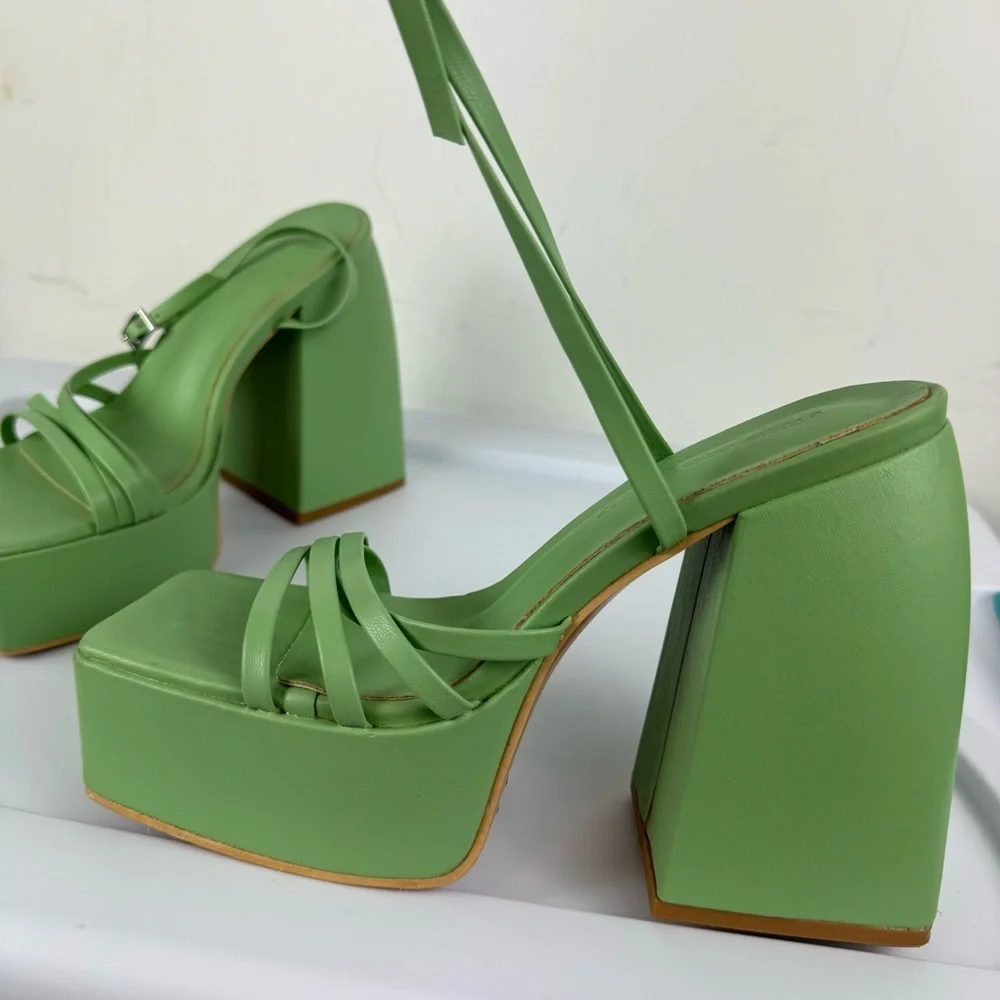 Princess Polly La Belle Platform Heels Green Sz 6 Strappy